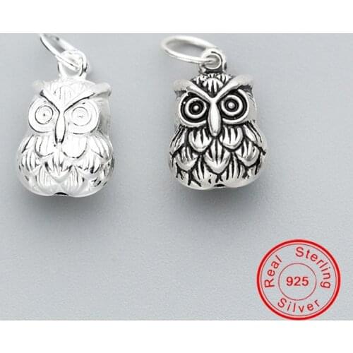 UQBing 925 Sterling Silver Vintage Thai Silver Personality Cute Owl Pendant Charms Women Jewelry Findings