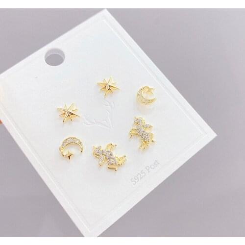 SIPENGJEL New Trendy Cute Star And Moon Earrings Sets Simple Animal Unicorn 6 Pcs Set Stud Earrings For Women Fashion Jewelry