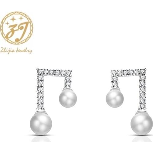 Zhijia music note women stud earrings pearl rhinestone party earrings jewelry accessories gifts