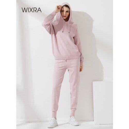 Wixra Women Suit Track Costume Hooded Knitwear And Soft Knitted Pants Streetwear Retro Sweater 2021 Autumn Winter