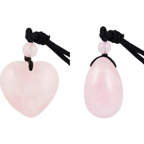 TUMBEELLUWA Natural Pink Quartz Heart/Egg Shape Reiki Healing Crystal Pendant Necklace Adjustable Cord for Women Men