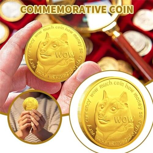 1PCS Commemorative Coin WOW Gold Plated Dogecoin Commemorative Coins Cute Dog Pattern Dog Souvenir Collection Gifts Dropshipping