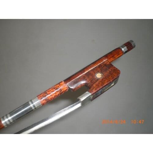 1 PC High Quality Snake Wood Bow & Frog Black white hair Double bass Bow 4/4