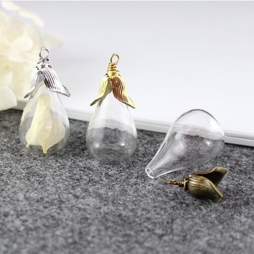 2PCS 31X18MM Flat Drop Bottom bulb vase glass With Twisted Metal Caps DIY glass Vials Pendants jewelry accessory
