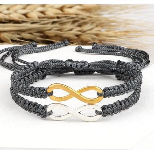 2pc/set Couple Infinity Braided Bracelets Handmade Charm Gold Silver Color Heart Heartbeat Bangles Adjustable Friendship Jewelry