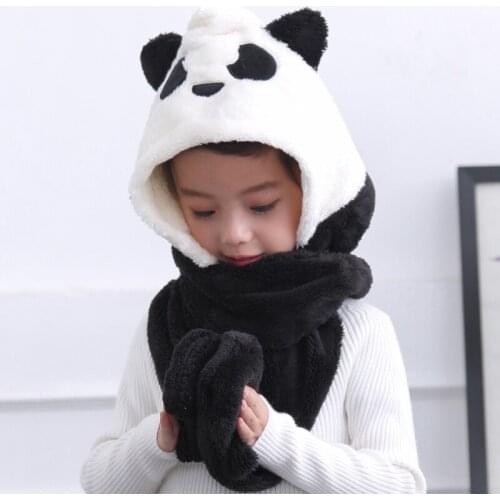 Winter Children 3PC Scarf Hat & Glove Sets Boys Girls Neck Scarf Winter Warm Neckerchief Kids Hats Cartoon Animal Panda Shawls