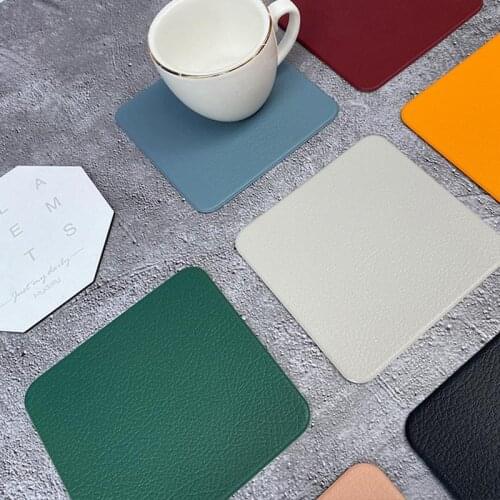 4PCS Drink Mat Faux Leather Cup Mat Solid Color Square Coaster Mat Cup Mat Table Mat Family Anti-skid Cup Pad Table Accessories