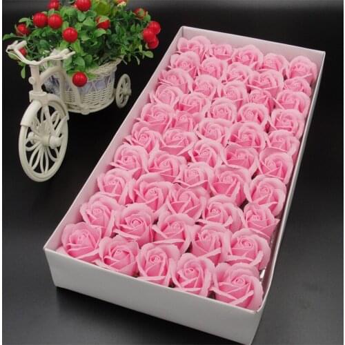 50 Pcs DIY Rose3-Layer 5.5cm Soap Flowers Heads Handmade Bouquet Valentines Day Gift Artificial Rose Soap Gift Box Accessories