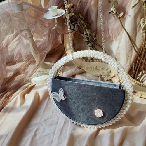 Retro Bag Velvet Ladies Wind Pearl Portable Small Round Bag Niche Design Handbag Cross Body Bag Woman