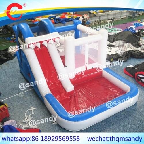Free air ship to door,6*4m commercial shark inflatable bouncer combos,home use kids inflatable water slide with pool