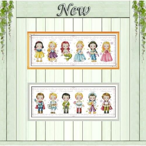 Princess and prince decor paintings counted printed on canvas DMC 11CT 14CT Chinese Cross Stitch kits embroidery needlework Sets