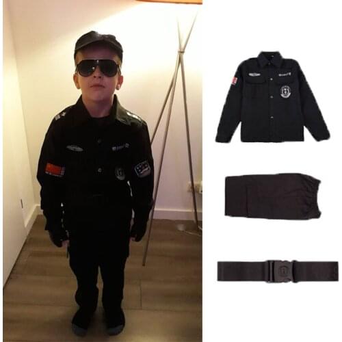 Kids Carnival Party Police Uniform110-160cm Boys Army Policemen Cosplay Clothing Sets Children Halloween Policeman Costumes