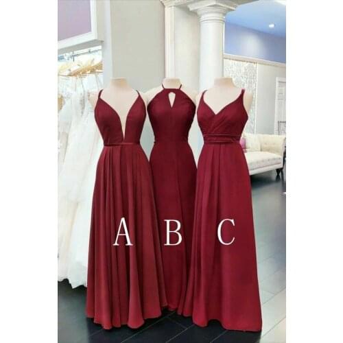 Long Multi Style A-Line Chiffon Bridesmaid Dresses Floor Length Criss Cross Back Burgundy Pleated Formal Wedding Party Gowns
