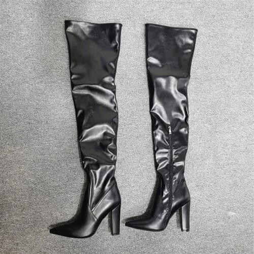 Dovereiss Fashion Womens Shoes Winter Pointed Toe Pure color Zipper new Ladies Boots Block heelsOver the knee boots 36-47