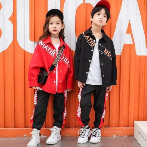 Girls Boys Hip Hop T Shirt Coat Pant Dance Costumes for Kids Competition Dancing Costumes Jazz Ballroom Clothing Dancewear LJ