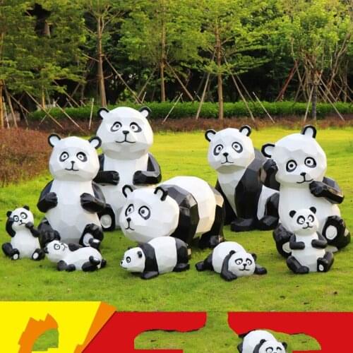 Handmade Geometric Panda GRP Sculpture Shopping Mall Landscape Outdoor Lawn Decoration living room decoration sculpture