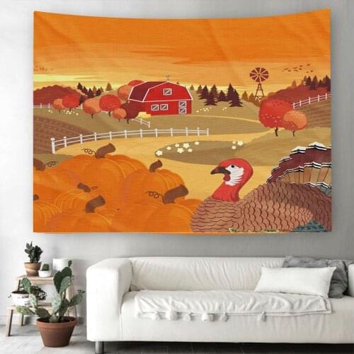 Simsant Thanksgiving Tapestry Autumn Harvest Pumpkin Maple Leaves Art Wall Hanging Tapestries for Living Room Home Decor