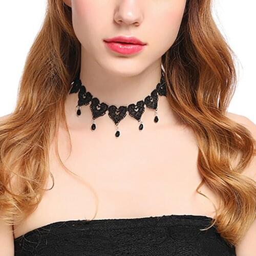 Halloween Heart Shape Sexy Chokers Necklaces Women Black Lace Hollow Flower Short Clavicle Jewelry Gothic Bijoux Steampunk