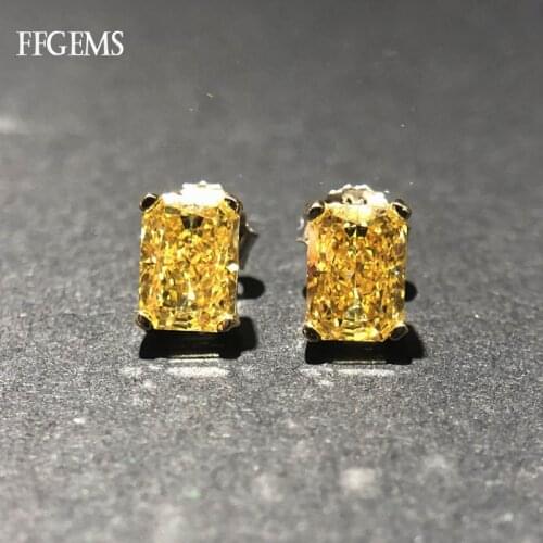Classic 100% 925 Silver Sterling Created Moissanite Citrine Gemstone Stud Earring Fine Jewelry Women Wedding Party Wholesale