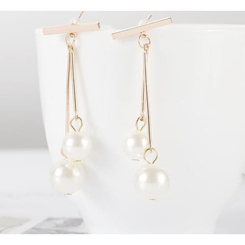 Korean Vintage Earrings Elegant Female Women Long Drop Imitation Pearl Earring Party Casual Jewelry Brincos