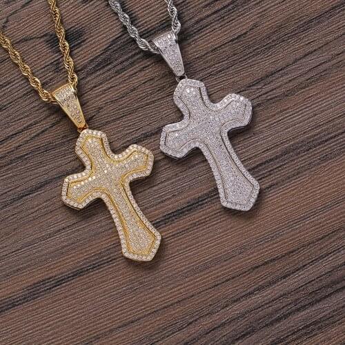 Hip Hop Micro Paved Cubic Zirconia Bling Iced Out Cross Pendants Necklaces for Men Rapper Jewelry Drop Shipping