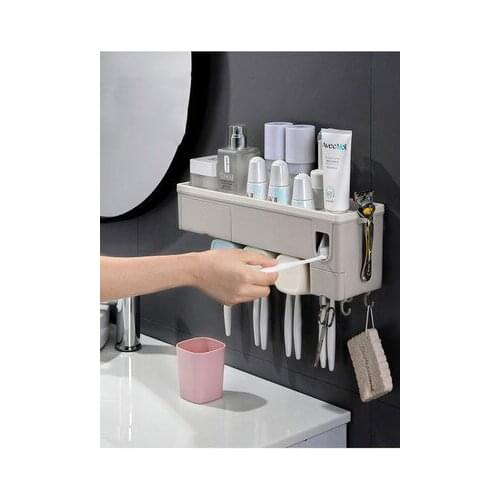 Wall-mounted Toothbrush Holder With Cup Automatic Toothpaste Squeezer Dispenser Home Storage Box Bathroom Accessories