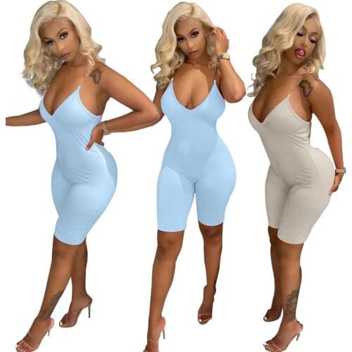 2021 Summer New Style Womens Fashion Sexy Solid Color Sleeveless Suspenders Jumpsuit