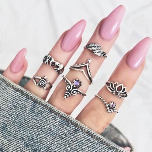 Charm Bohemia Fashion Vintage Alloy Animal Fox Elephant Leaf Cacti Joint Rings Finger Knuckle Rings Set Fashion Jewelry Gift