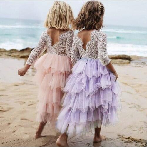 Little Girls Spring Summer Flower Lace Frock Dress Kids Dresses Princess Costume Birthday Party Fancy Gown Children Clothing