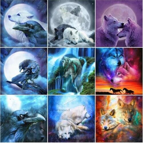 Full Drill Diamond Painting Wolf Moon Cross Stitch Diamond Embroidery Animal Mosaic Rhinestones Handmade Gift Home Decoration