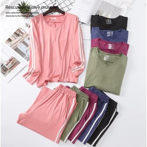 Casual Loose Pajamas For Women New Modal Cotton Sleepwear Pyjamas Two Piece Set Outer Wear Home Clothes 2021 Ladies Pijama Suit