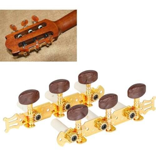 1 Pair Gold Plated 3L + 3R Classical Guitar Tuning Pegs with Simulation Agate Semicircle Buttons Machine Heads