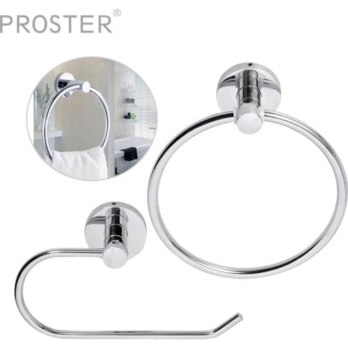 PROSTER Polished Chrome Bathroom Toilet Roll Holder & Towel Ring Set Round Rack Wall Mounted Sanitary Ware Suite Hardware Parts