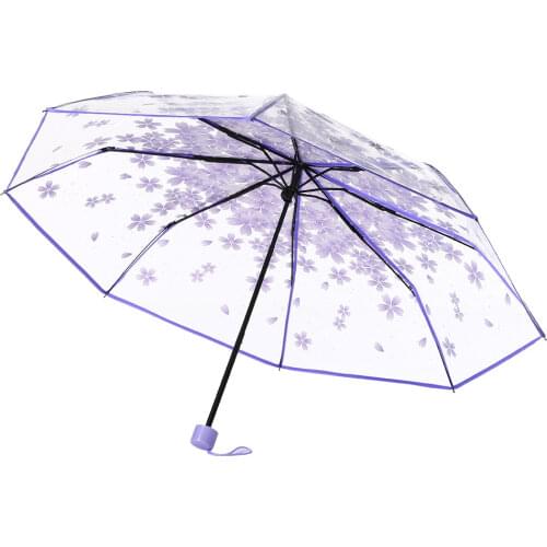 Umbrella Transparent Multicolor Clear Umbrella Cherry Blossom Mushroom Apollo Sakura 3 Fold Creative Long-Handle Umbrella