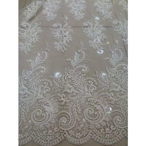 5yard/lot romantic french lace embroidered tulle lace with beads SYJ-112930 for wedding dress