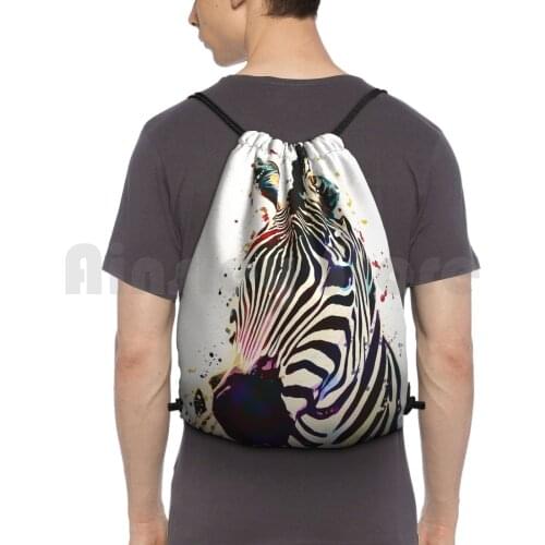 Zebra Watercolor Art Backpack Drawstring Bag Riding Climbing Gym Bag Zebra African Africa Safari Prairie Savannah Savanna