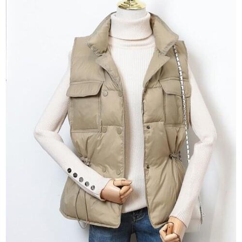 SEDUTMO Autumn Duck Down Women Vest Tunic Short Jackets Winter Slim Waistcoat Casual Black Pocket Parkas ED1131