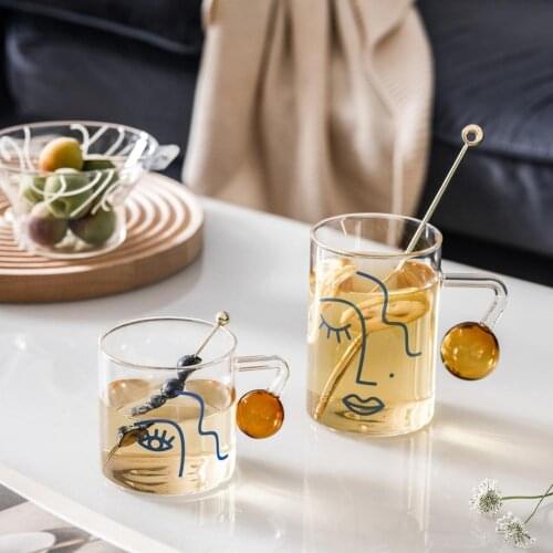 Glass Cup Fashion Creative Portable Creative Transparent Drink Bottle with Handle for Home Glass Drinkware Durable Tea Glasses