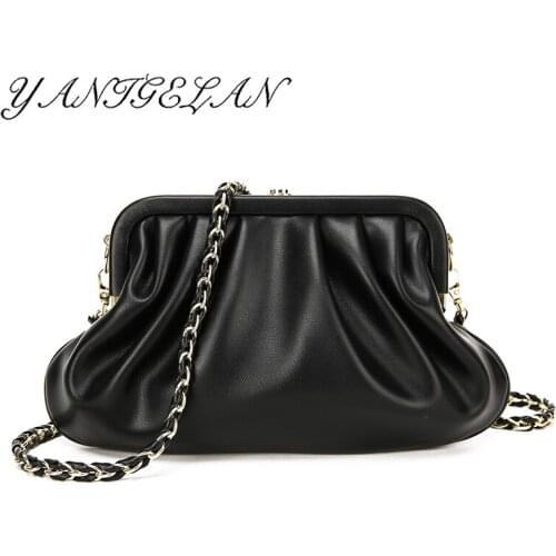 Vintage Women Cloud Clip Purses Soft PU Leather Frame Crossbody Bag Female Designer Small Shoulder Pack Bolsas Femininas De Luxo