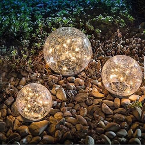 Cracked Glass Ball Solar Light Led Garden Outdoor Waterproof Ground Path Yard Lawn Lamp 12cm Ball-30led Warm Yellow Light