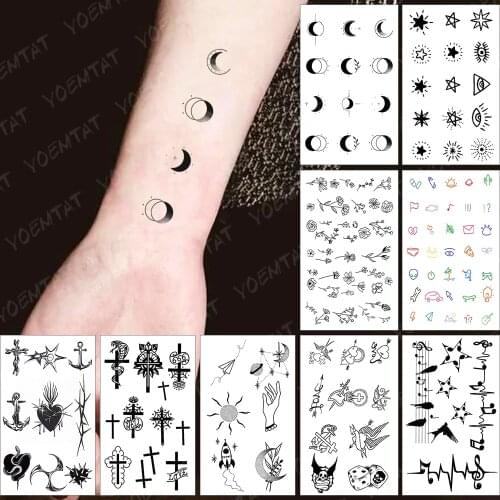 Waterproof Temporary Tattoo Sticker Small Sun Moon Star Eye Flash Tatoo Flower Music Arm Wrist Fake Tatto For Body Art Women Men