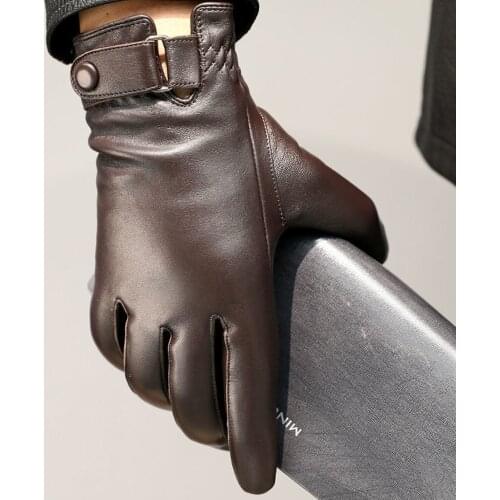 High Quality Autumn Winter 100% Geniune Sheepskin Leather Gloves Men Driving Mittens Warm Touch Screen Male Windproof S2197