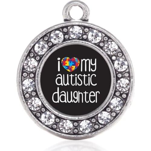 Daughter Jewelry Wholesale I Heart My Autistic Daughter Family Member Disease Awareness Charms Pendant For Necklaces Bracelets