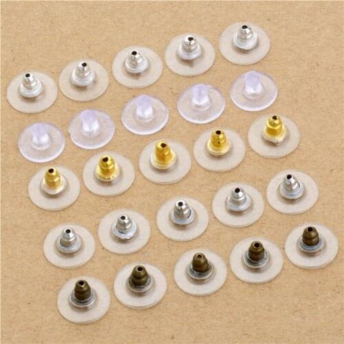 100 Pcs Earring Backs Stoppers Post Nut fit Earrings Gold Silver Back Stoppers Ear Stud Post Nuts Jewelry Findings Plastic Barre