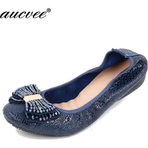 Ladies Shoes Fashion Rhinestone Bow Women Flats Spring Slip On Loafers Women Round Toe Flat Shoes Waman Black/Apricot/Blue Flats