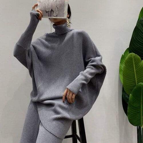 New Two-piece Set Womens Turtleneck Sweater And Wide Leg Pants Spring And Autumn 2-Piece Set