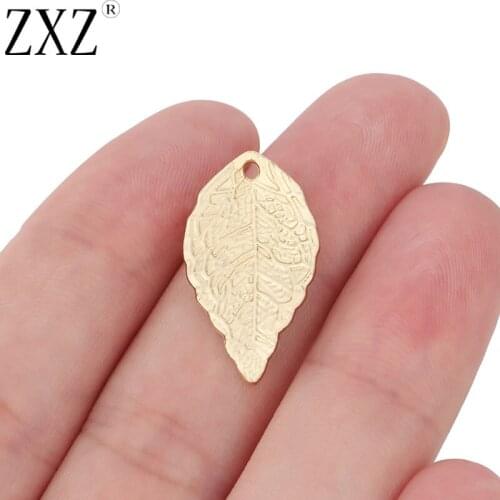 ZXZ 10pcs Gold Tone Metal Alloy Leaf Charms Pendants Beads for Necklace Earring Jewelry Making