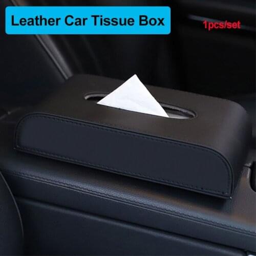 1pcs/set Auto Storage Boxes Good Quality Black Leather PU Car Interior With Car Emblem Logo Tissue Box Cover Paper Towel Cover