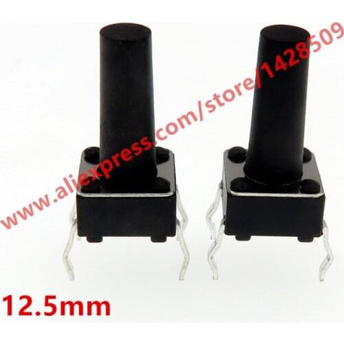 200pcs/lot 6*6*12/12.5mm DIP Micro Push Button Tactile Tact Electronic Switch Black