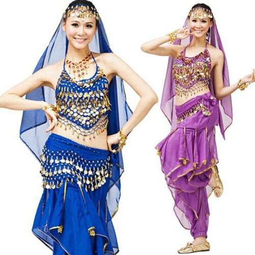 4pcs/Set Belly Dancing Indian Dance Costumes Sets Stage Performances Dress Oriental Belly Costume Set For Women Dance Costumes